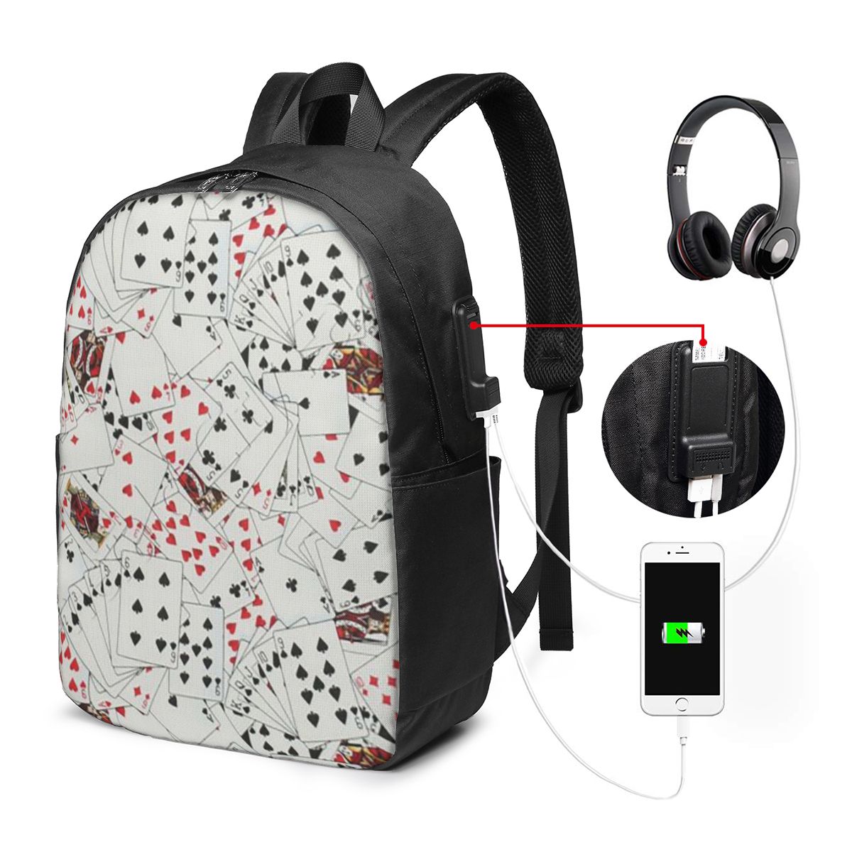 Womens Backpack - Playing Cards Poker Print Backpack Travel