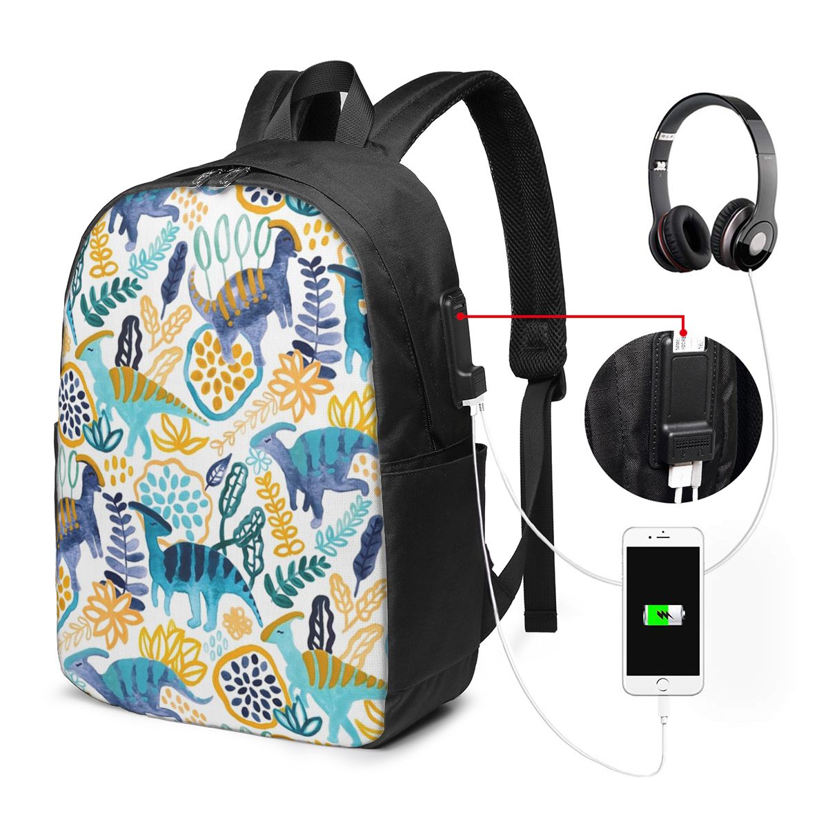 Womens Backpack - Gouache Parasaurolophuses Backpack Travel Notebook Bag