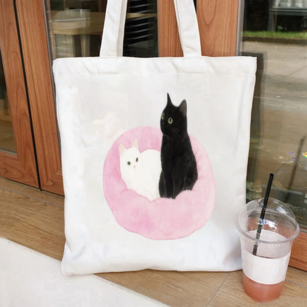 Watercolor Black Cat with Pink - Shopper Tote Canvas recension och pris