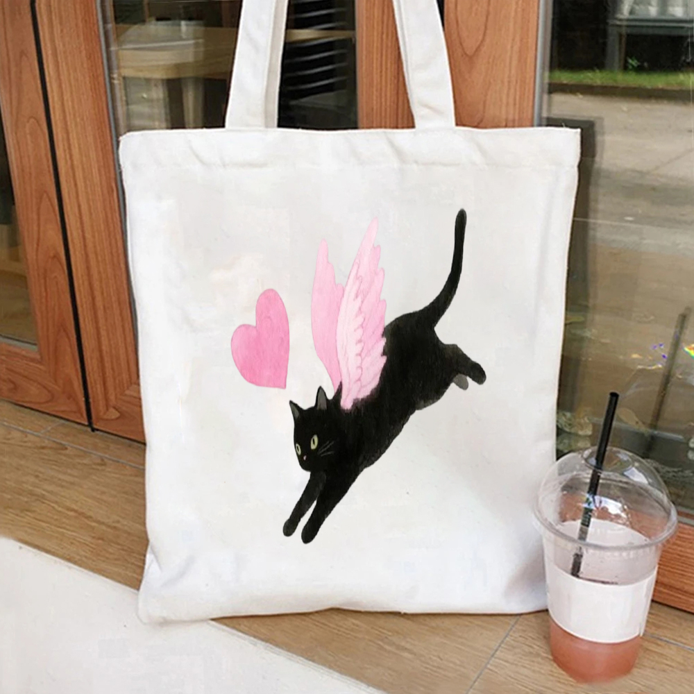 Watercolor Black Cat with Pink - Shopper Tote Canvas recension och pris
